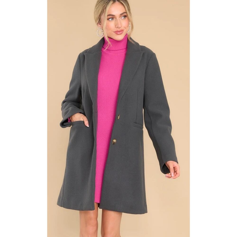 NWOT Womens Single Breasted Over Coat Medium Gray Old Money Quiet Luxury Paris